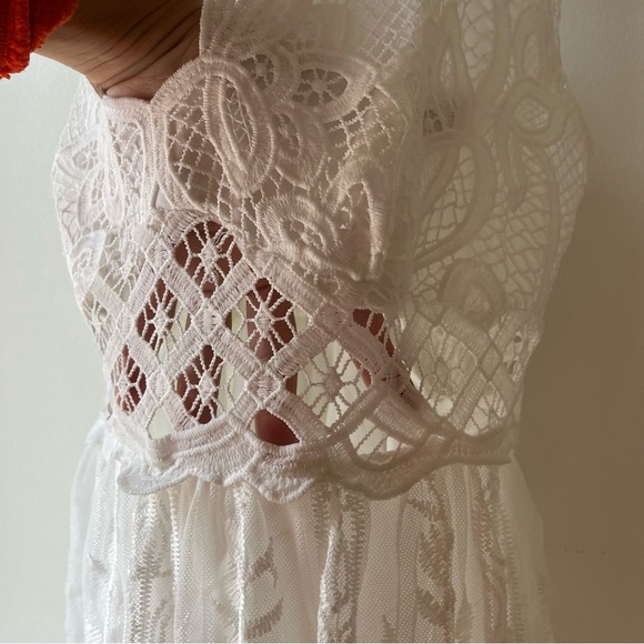 Rebellion Again White Lace Maxi Dress L | Boho Festival Sheer Overlay Strappy - Picture 4 of 12